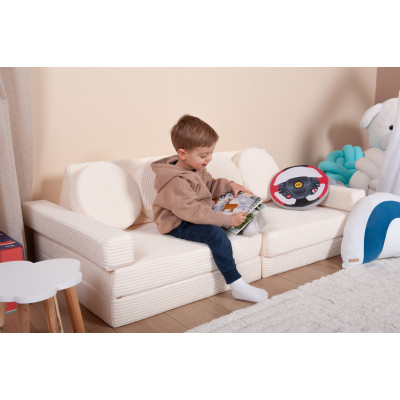 Modular sofa bed, multifunctional foam blocks, car with steering wheel